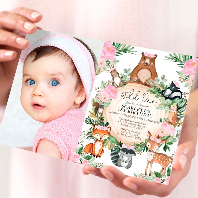 Invitación Chica Woodland Forest Pink Floral Wild Un Cumpleañ (Subido por el creador)