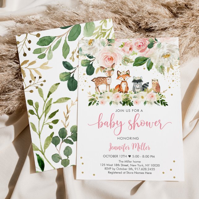 Invitación Chica Woodland Rubor Floral baby Shower (Subido por el creador)