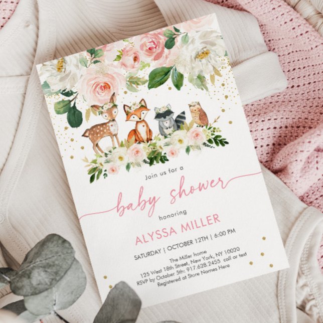 Invitación Chica Woodland Rubor Floral Baby Shower (Subido por el creador)