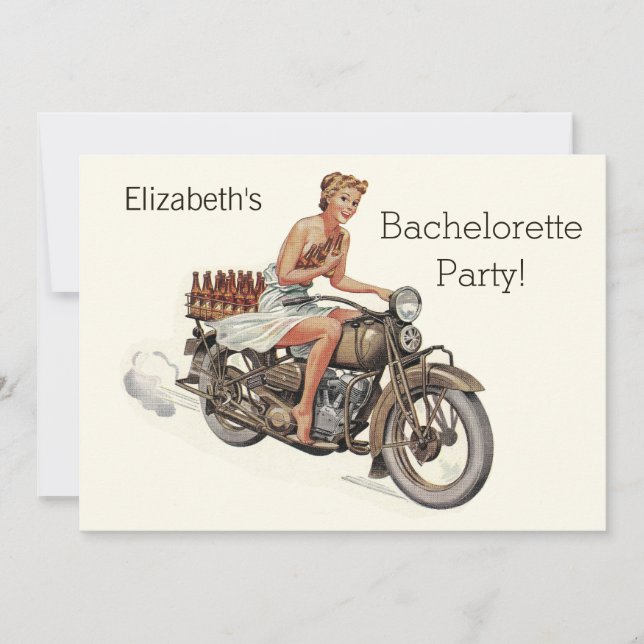 Invitación Chica y cerveza Bachelorette de la motocicleta del (Anverso)