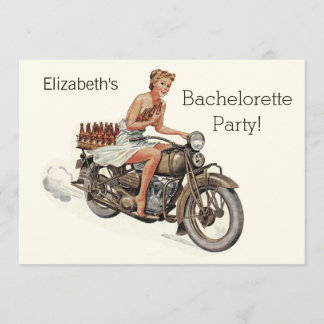 Invitación Chica y cerveza Bachelorette de la motocicleta del