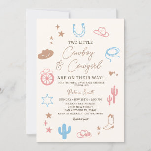 Invitación Chica y Chico del Oeste Gemelo Fiesta de Bebé Mode