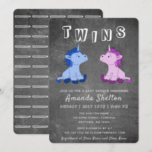 Invitación Chica y Chico Gemelos Unicornio Pizarra Monada Sho