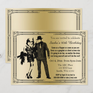 Invitación Chica y gángster del Art Deco de los años 20