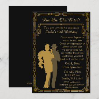 Invitación Chica y gángster del Art Deco de los años 20