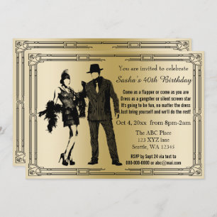 Invitación Chica y gángster del Art Deco de los años 20