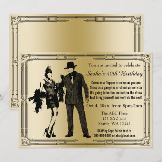 Invitación Chica y gángster del Art Deco de los años 20
