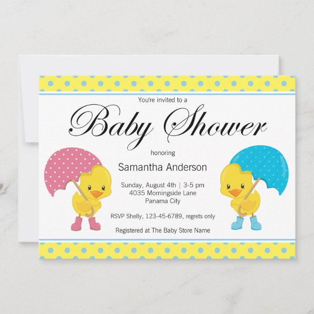 Invitación Chica y niño infeliz con el paraguas Baby Shower (Anverso)