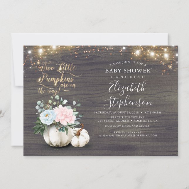 Invitación Chica y niños gemelos caen calabazas Baby Shower (Anverso)