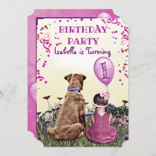 Invitación Chica y su fiesta de cumpleaños púrpura de perro
