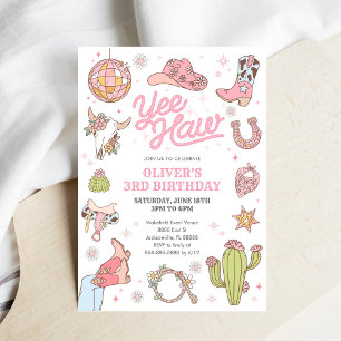 Invitación Chica Yee Haw Rodeo Disco Retro Vaquera Cumpleaños