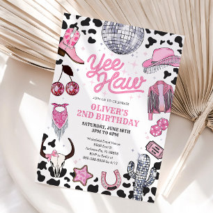 Invitación Chica Yee Haw Rodeo Disco Retro Vaquera Cumpleaños