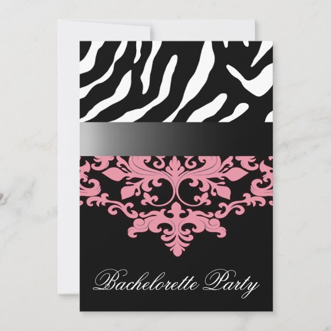 Invitación Chica Zebra Damasco Noche fuera de fiesta de la Ba (Anverso)
