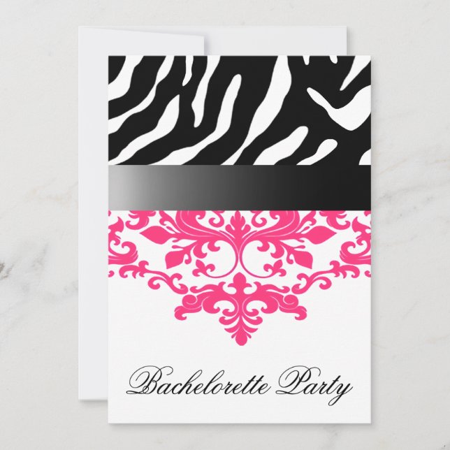 Invitación Chica Zebra Damasco Noche fuera de fiesta de la Ba (Anverso)