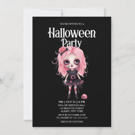 Invitación Chica zombi Skull Pink Horror Halloween Party