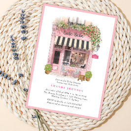 Invitación Chicafé parisino Bonjour Bebe tema rosa Baby Showe