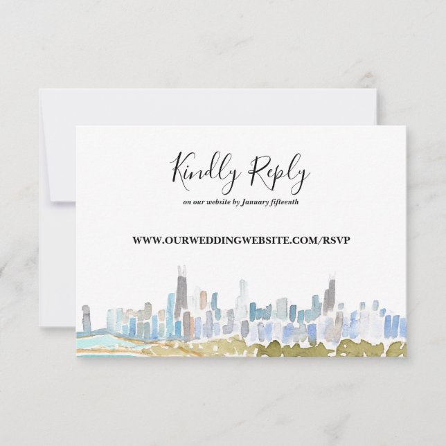 Invitación Chicago City Skyline Watercolor Online RSVP Card (Anverso)