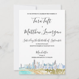 Invitación Chicago City Skyline Watercolor Wedding Invitation