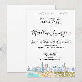Invitación Chicago City Skyline Watercolor Wedding Invitation