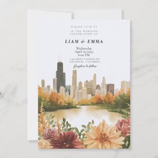 Invitación Chicago Illinois Skyline Wedding Invitation
