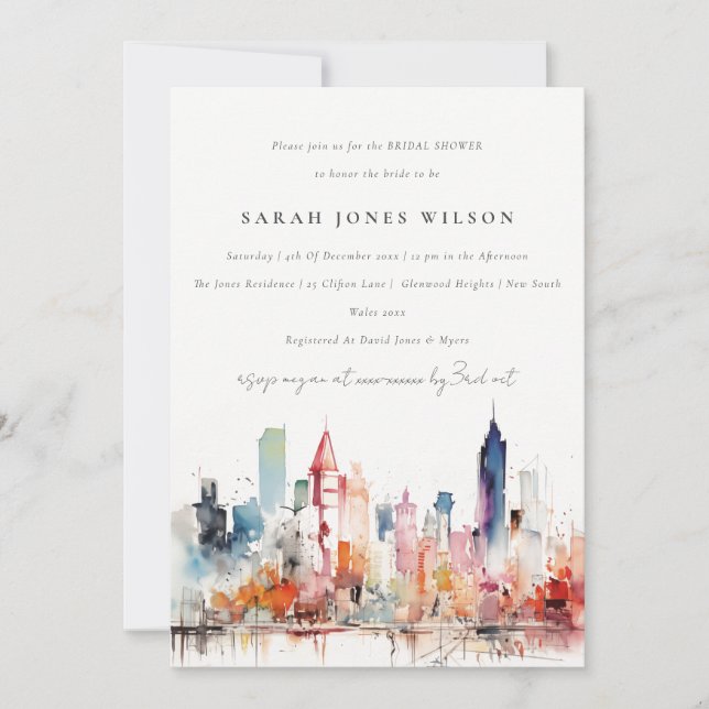 Invitación Chicago Illinois Watercolor Scape Bridal Shower (Anverso)