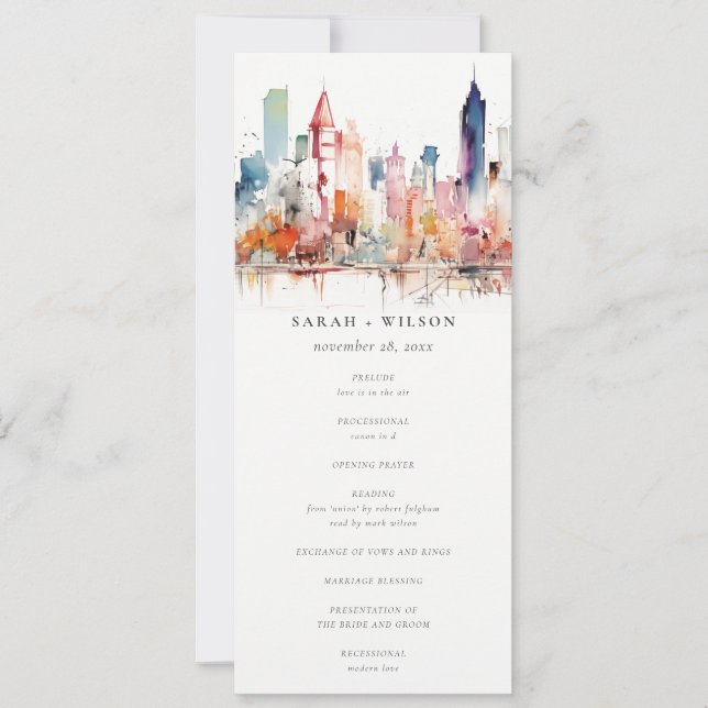 Invitación Chicago Illinois Watercolor Scape Wedding Program (Anverso)