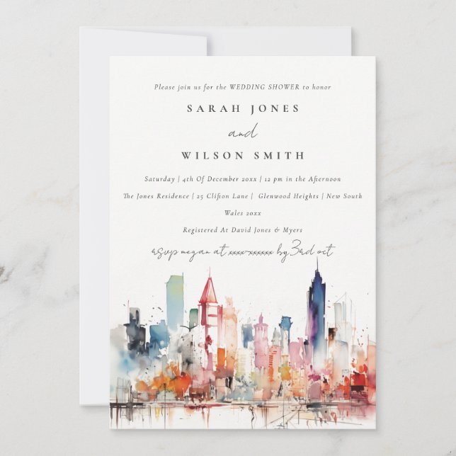 Invitación Chicago Illinois Watercolor Scape Wedding Shower (Anverso)