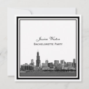 Invitación Chicago Skyline #2 Grabado Enmarcado Despedida de 
