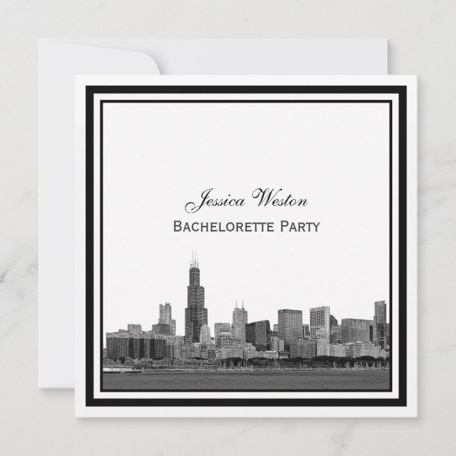 Invitación Chicago Skyline #2 Grabado Enmarcado Despedida de  (Anverso)