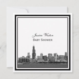 Invitación Chicago Skyline #2 Grabado Enmarcado Shower de Beb