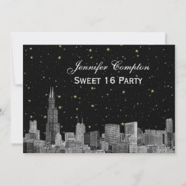 Invitación Chicago Skyline Etch Starry DIY BG SQ Sweet 16 H