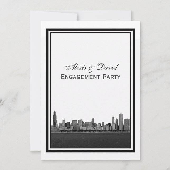 Invitación Chicago Skyline Etched Framed V Engagement (Anverso)