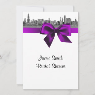 Invitación Chicago Skyline Grabado BW Violeta Baño Nupcial S