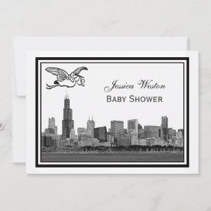 Invitación Chicago Skyline Grabado Enmarcado #2H Cumple Meses