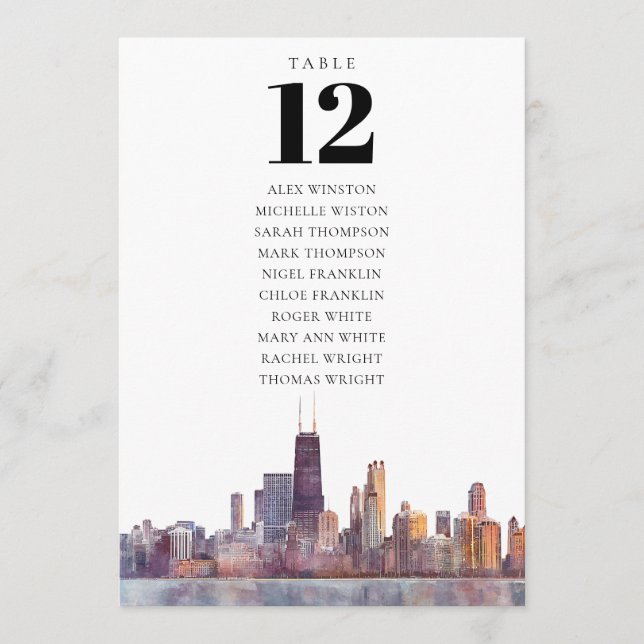 Invitación Chicago Table Number Seating Chart (Anverso)