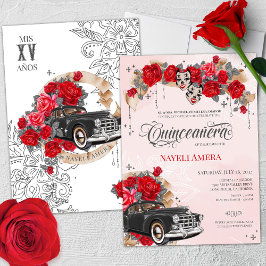 Invitación Chicana Lowrider Red Rose Chola Quinceanera