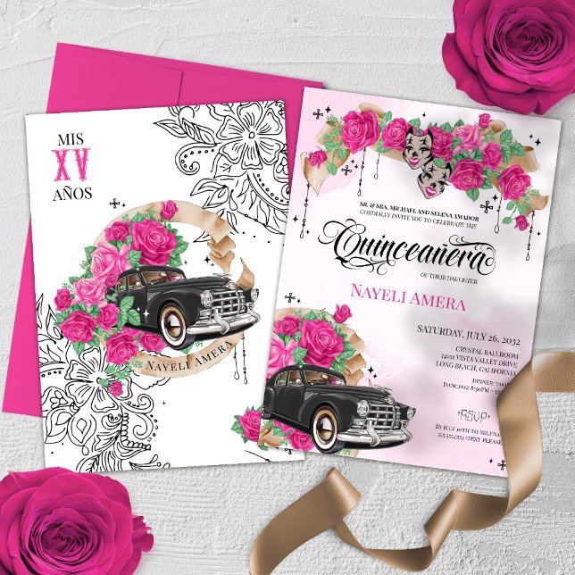 Invitación Chicana Lowrider Rosa Chola Quinceanera (Subido por el creador)