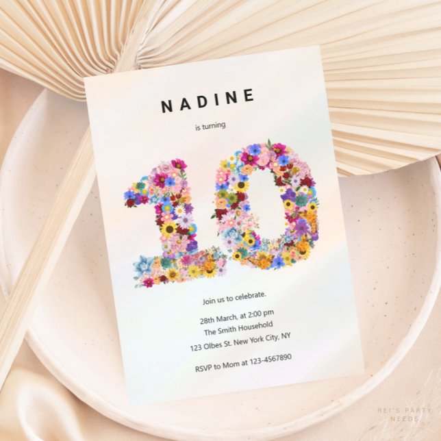 Invitación Chicas 10.º Cumpleaños 10.º Jardín Floral (Subido por el creador)