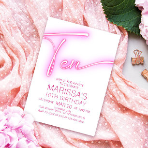 Invitación Chicas 10.º cumpleaños adolescente neón
