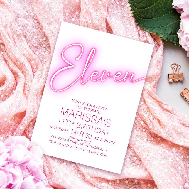 Invitación Chicas 11.º cumpleaños adolescente neón (Subido por el creador)