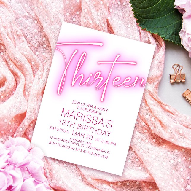 Invitación Chicas 13.º cumpleaños adolescente neón (Subido por el creador)
