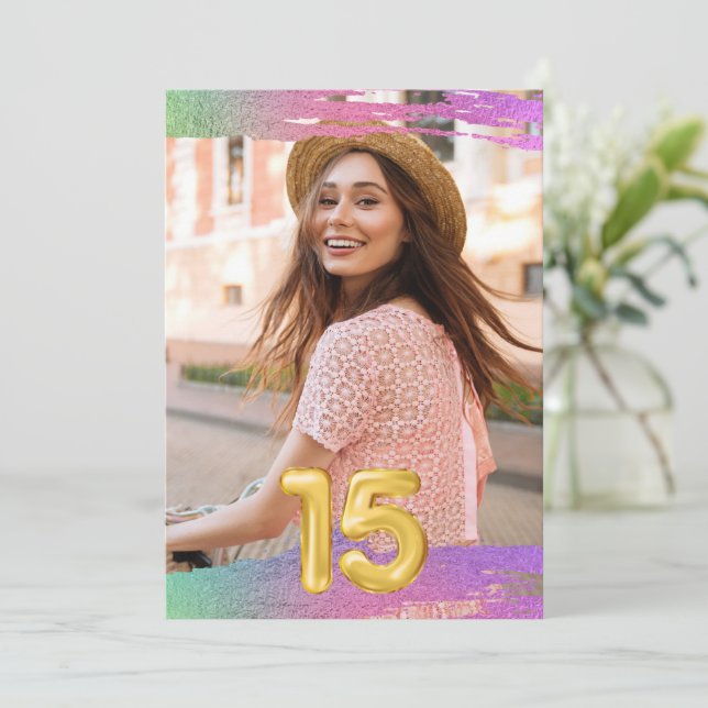 Invitación Chicas 15.ª Fiesta de cumpleaños con fotografía de (Anverso de pie)