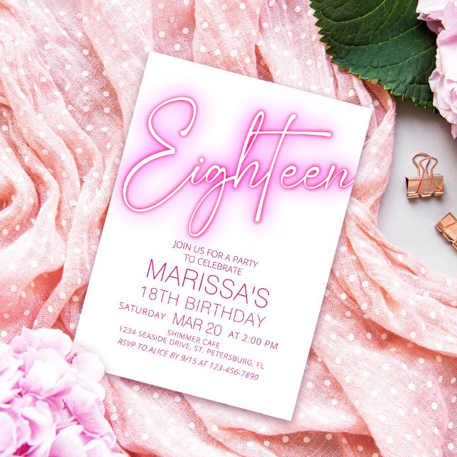 Invitación Chicas 18.º cumpleaños adolescente neón (Subido por el creador)