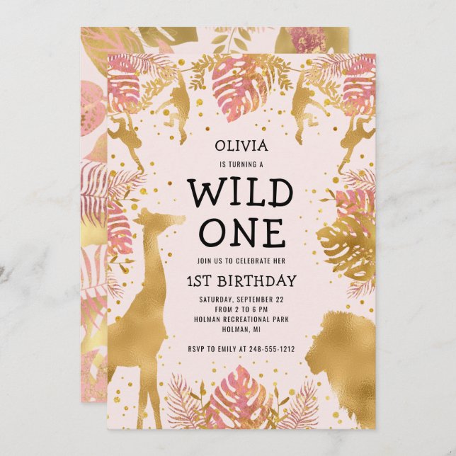 Invitación Chicas 1.ᵉʳ Safari de la Selva Rosa (Anverso / Reverso)