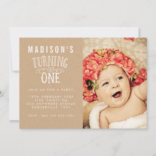 Invitación Chicas 1er cumpleaños número personalizado foto (Anverso)