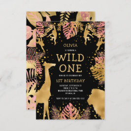 Invitación Chicas 1er cumpleaños Safari negro rosado