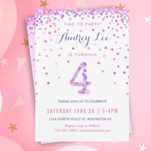 Invitación Chicas 4.º cumpleaños 4.º Fiesta Confetti