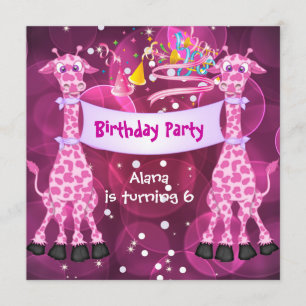Invitación Chicas 6ª fiesta de cumpleaños Giraffe rosada Niño