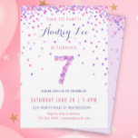 Invitación Chicas 7.º cumpleaños Séptimo Fiesta Confetti<br><div class="desc">¡Celebra el cumpleaños de tu hijo de 7 años con coloridos confeti rosado y morado en estas invitaciones de cumpleaños de 7 años! Con los detalles del fiesta de su hija y un "7" en confeti. La parte posterior tiene un diseño de confeti con un suave color de lavanda. Este...</div>