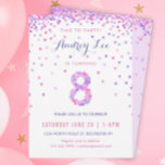 Invitación Chicas 8 cumpleaños 8 Fiesta Confetti<br><div class="desc">¡Celebra el cumpleaños de tu hijo de 8 años con coloridos confeti rosado y morado en estas invitaciones de cumpleaños de 8 años! Con los detalles del fiesta de su hija y un "8" en confeti. La parte posterior tiene un diseño de confeti con un suave color de lavanda. Este...</div>